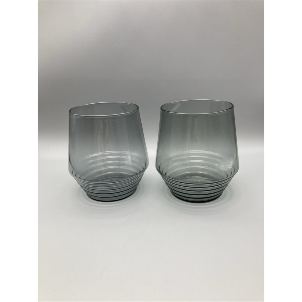 Set Of 2 Viski Smoke Deco Cocktail Glasses Ribbed Beehive 14oz Art Deco Look